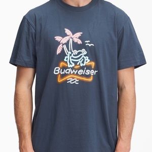 Billabong Budweiser Frog Neon Short Sleeve Navy Blue T-shirt size S Petit